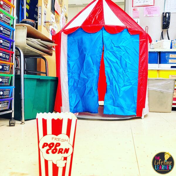 circus classroom transformation tent and popcorn