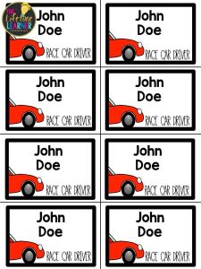 race car nametags