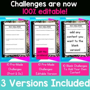 thanksgiving math challenges that says challenges are 100 percent editable at top and it says 3 versions included at bottom