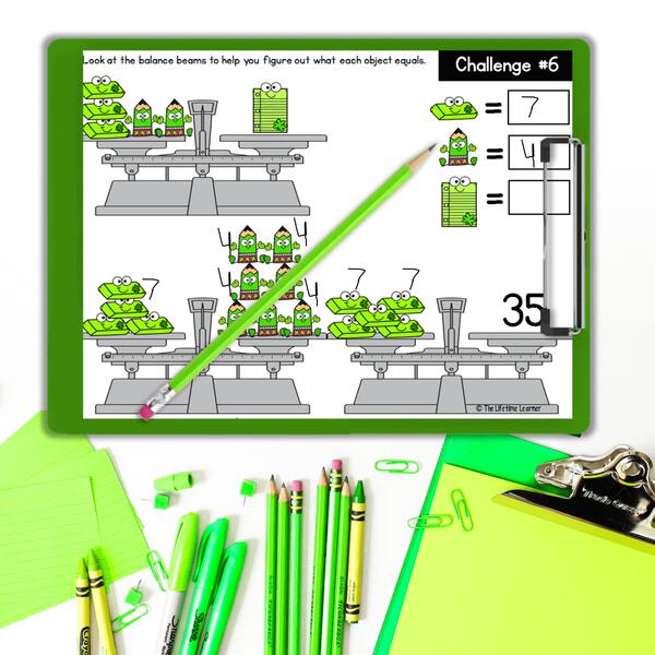 enrichment activities balance beam clipboard with pencil and green supplies