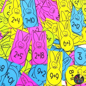 bunny task cards with math facts 
