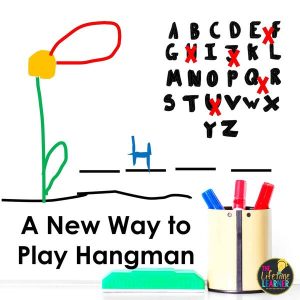 hangman with a flower instead of a hangman and the words say a new way to play hangman