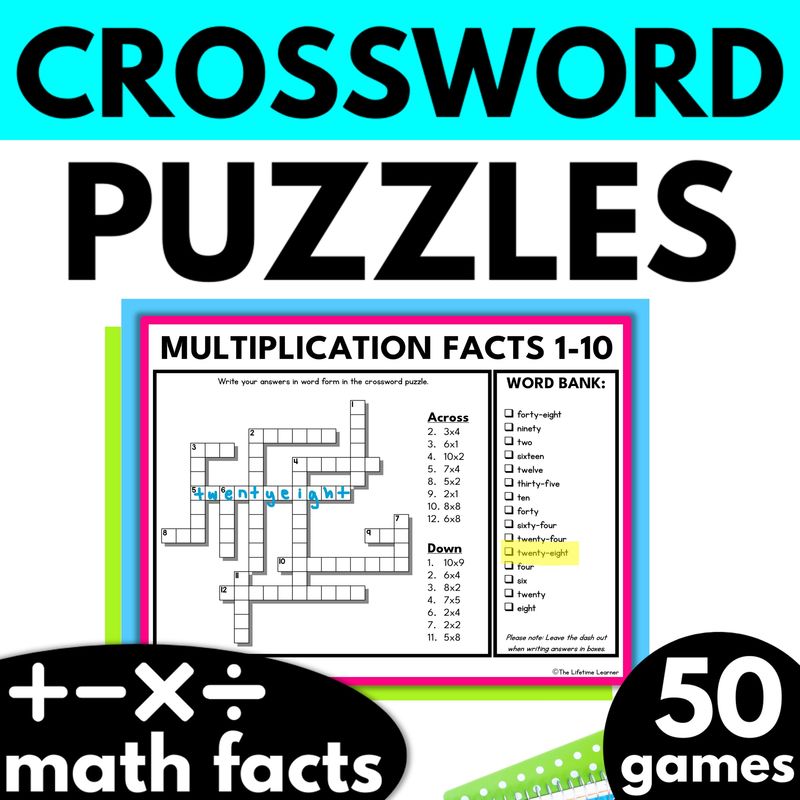 Math Fact Fluency Crossword Puzzles Hands On Math Activities