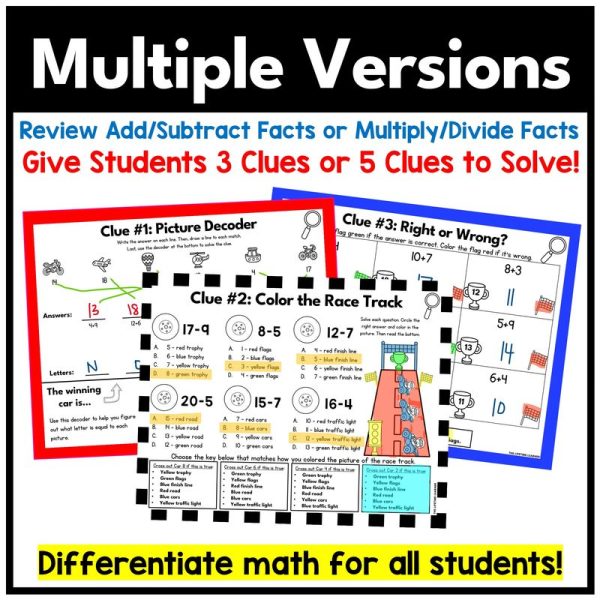 Race Car Math Fact Fluency Math Mystery - Image 3
