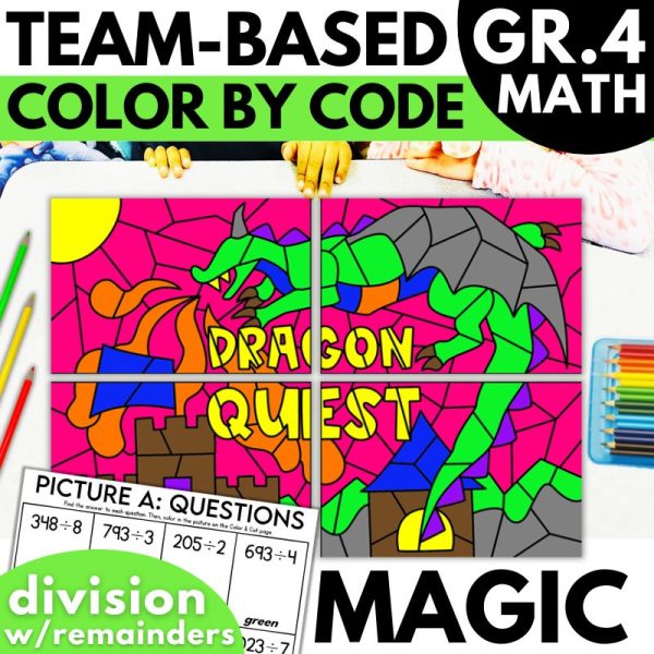4th Grade Magic Long Division With Remainders Team Coloring Activity