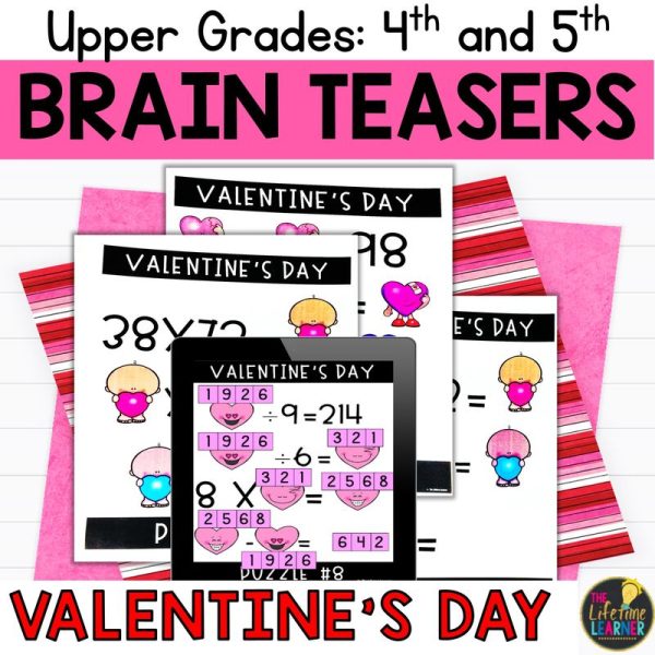 Valentine's Day Brain Teasers Multi-Digit Multiplication and Long Division Logic Puzzles