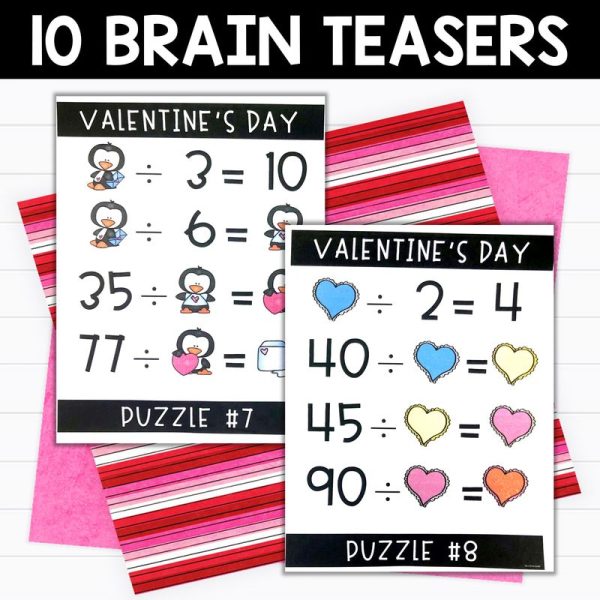Valentine's Day Brain Teasers Multiplication and Division Facts Logic Puzzles - Image 2