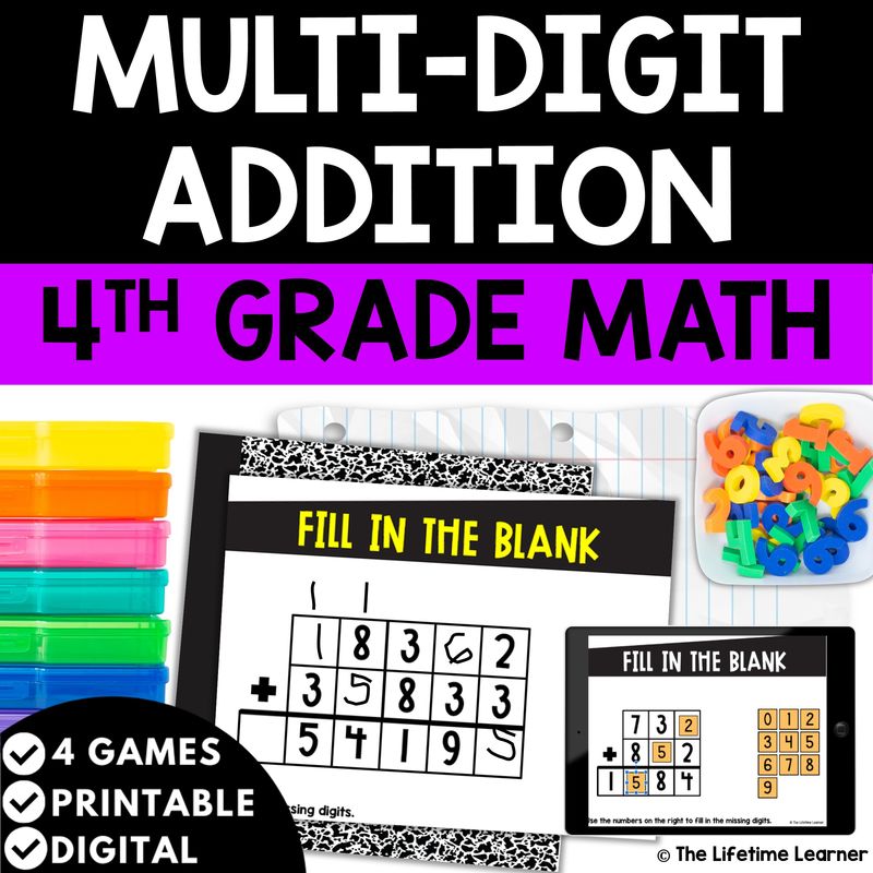Multi-Digit Addition with Regrouping 4th Grade Math Task Cards - The ...