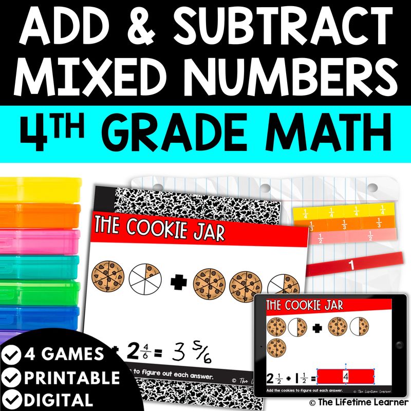 Adding and Subtracting Mixed Numbers 4th Grade Math Task Cards - The ...