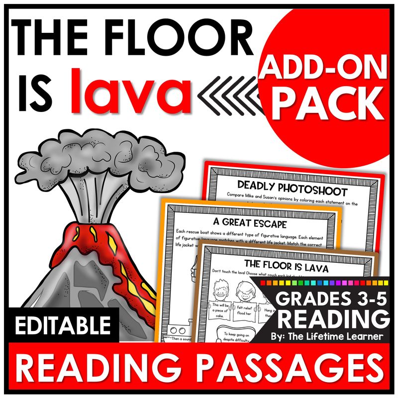 The Floor is Lava Reading Comprehension Passages Add On Pack - The ...