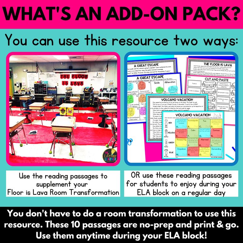 The Floor is Lava Reading Comprehension Passages Add On Pack - The ...