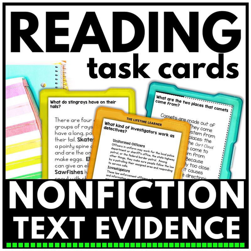Nonfiction Text Evidence Task Cards 3rd 4th 5th Grade | Reading Practice