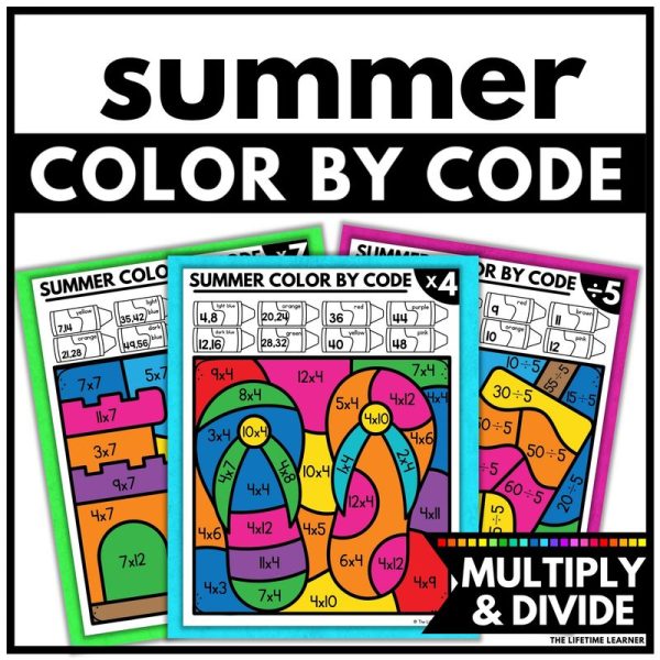 Summer Color by Code Multiplication and Division Facts Worksheets