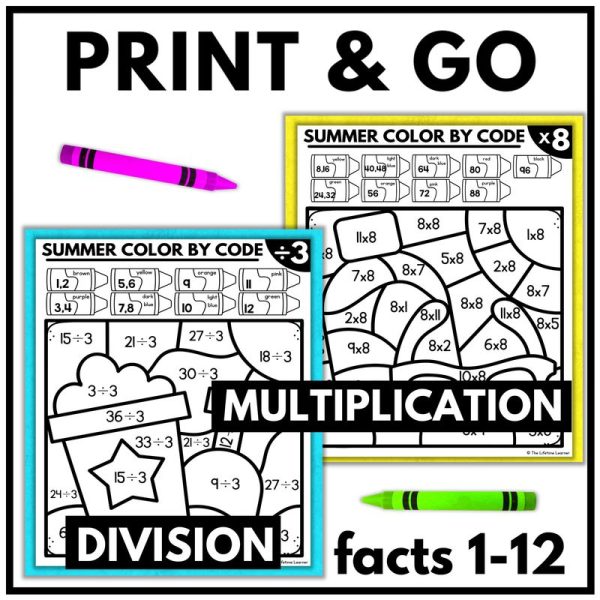 Summer Color by Code Multiplication and Division Facts Worksheets - Image 3