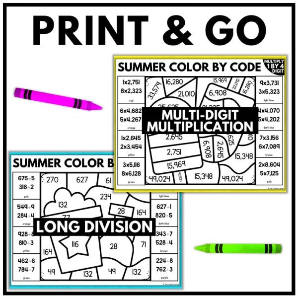 Summer Color by Code Multi-Digit Multiplication and Long Division Worksheets - Image 3