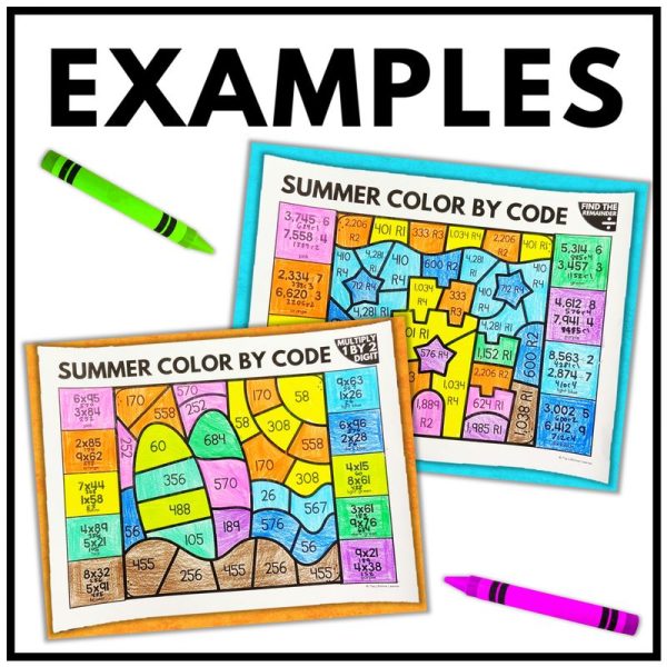 Summer Color by Code Multi-Digit Multiplication and Long Division Worksheets - Image 4
