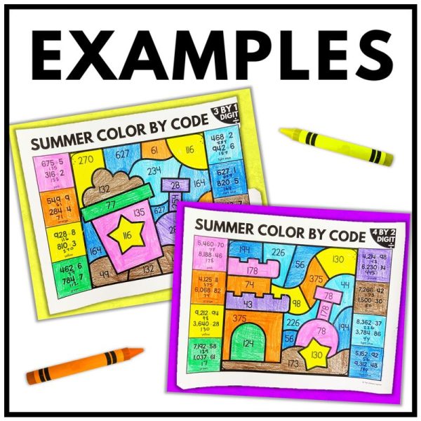 Summer Color by Code Multi-Digit Multiplication and Long Division Worksheets - Image 2