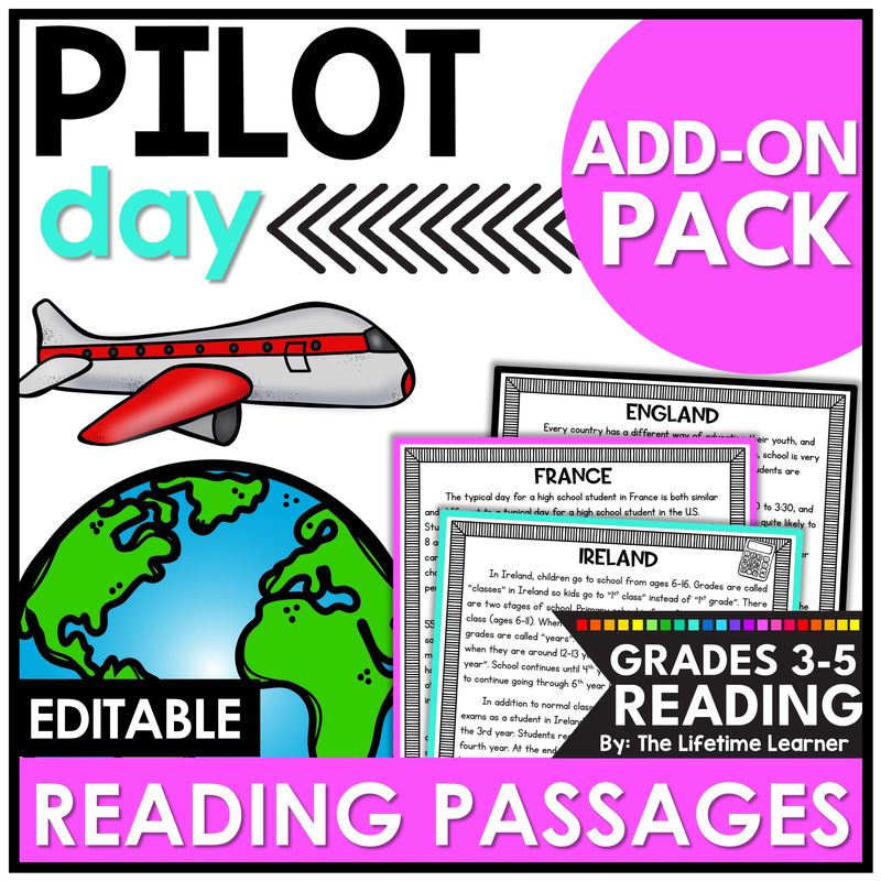 Pilot Reading Comprehension Passages Add On Pack - The Lifetime Learner