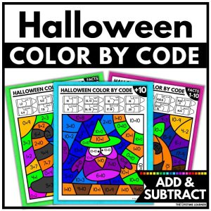 Halloween Color by Code Add and Subtract Facts Worksheets