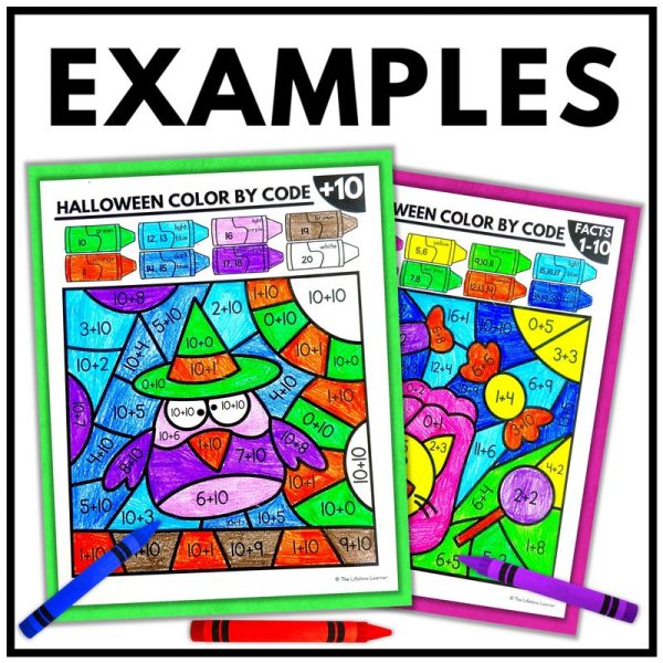 Halloween Color by Code Add and Subtract Facts Worksheets - Image 3