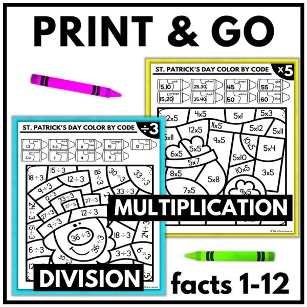 St. Patrick's Day Color by Code Multiplication and Division Facts Worksheets - Image 2