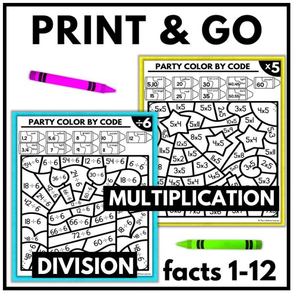 Party Color by Code Multiplication and Division Facts Worksheets - Image 2