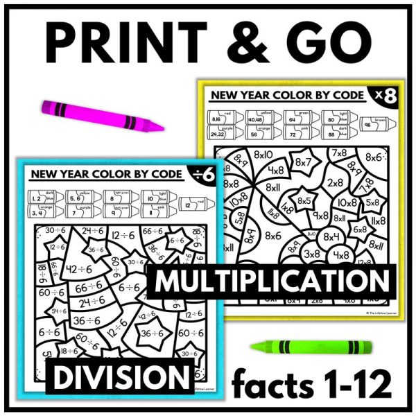 New Year Color by Code Multiplication and Division Facts Worksheets - Image 2