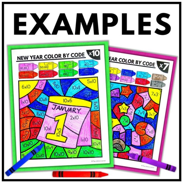 New Year Color by Code Multiplication and Division Facts Worksheets - Image 3