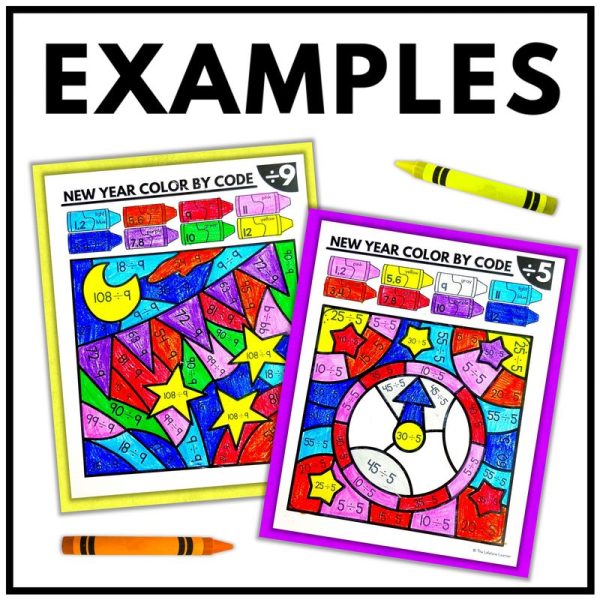 New Year Color by Code Multiplication and Division Facts Worksheets - Image 4