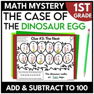 1st Grade Dinosaur Math Mystery Addition and Subtraction to 100