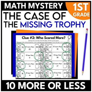 1st Grade Sports Math Mystery 10 More 10 Less