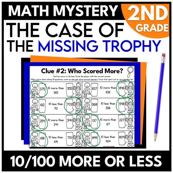 2nd Grade Sports Math Mystery 10/100 More 10/100 Less
