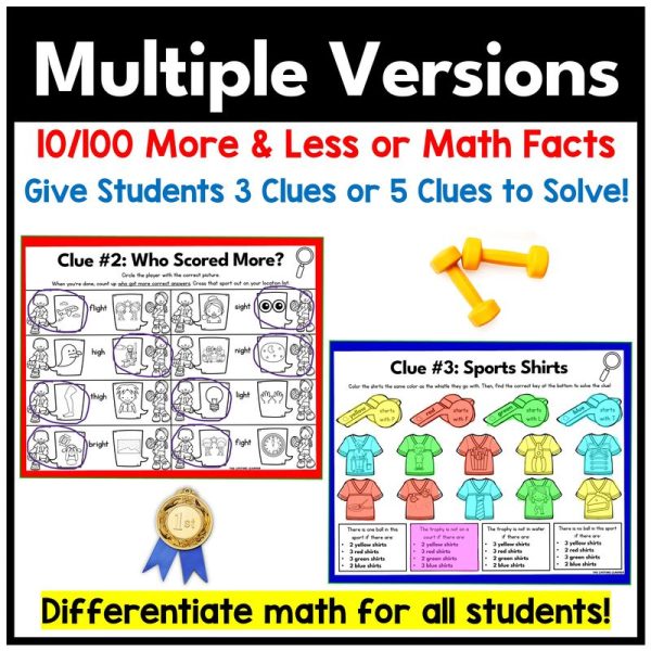 2nd Grade Sports Math Mystery 10/100 More 10/100 Less - Image 3