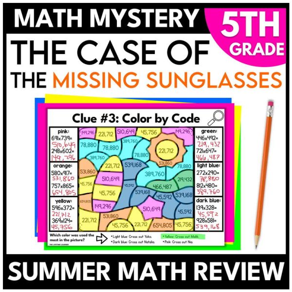 5th Grade Summer Math Mystery End of Year Review