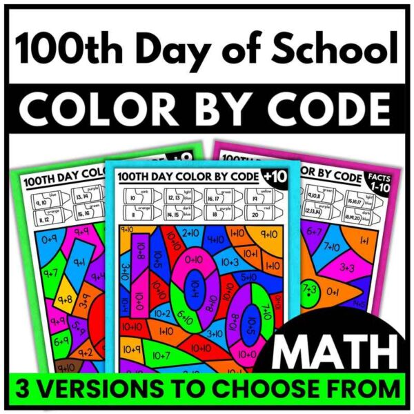 100th Day of School Math Coloring Pages