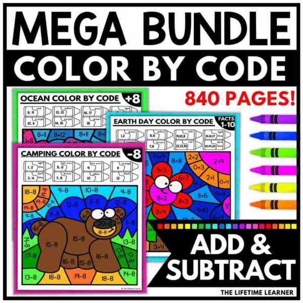 Addition and Subtraction Math Coloring Pages Bundle