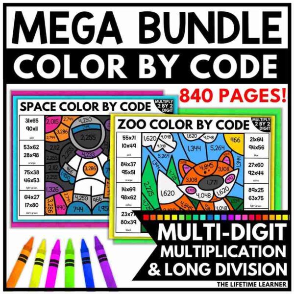 Multi-Digit Multiplication and Long Division Math Coloring Pages Bundle